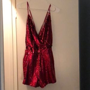 Red sequin romper
